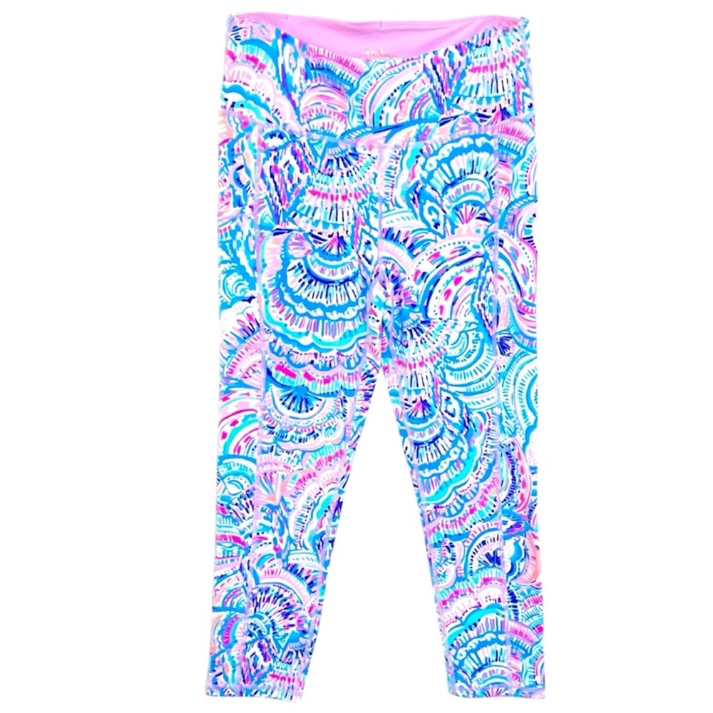 Lilly Pulitzer Luxletic Leggings M Happy as a Clam UPF 50+ Midi Side Pocket